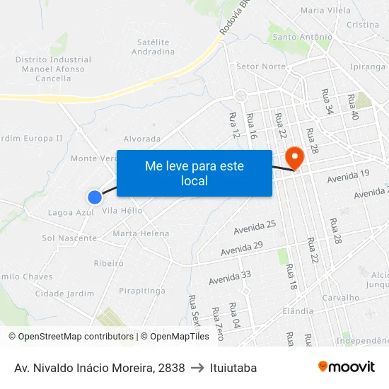 Av. Nivaldo Inácio Moreira, 2838 to Ituiutaba map