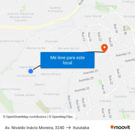 Av. Nivaldo Inácio Moreira, 3240 to Ituiutaba map