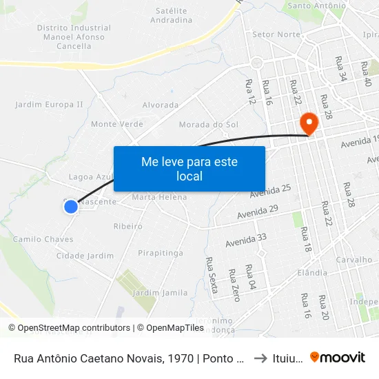 Rua Antônio Caetano Novais, 1970 | Ponto Final Do Sol Nascente to Ituiutaba map