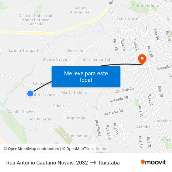 Rua Antônio Caetano Novais, 2032 to Ituiutaba map