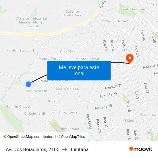 Av. Dos Boiadeiros, 2105 to Ituiutaba map