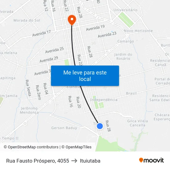 Rua Fausto Próspero, 4055 to Ituiutaba map