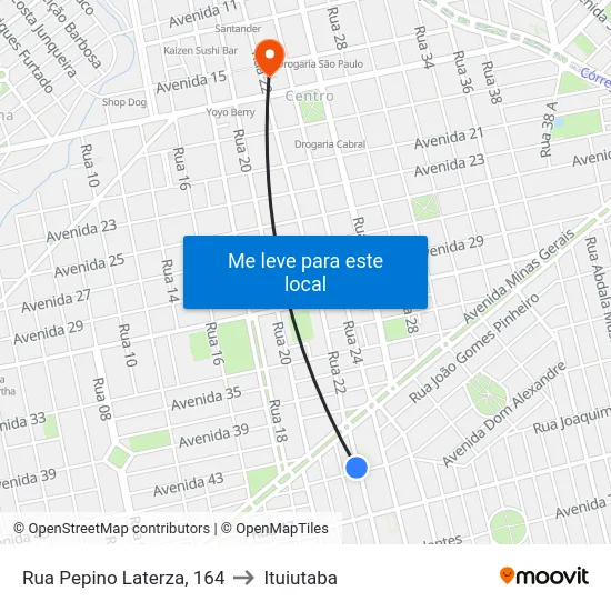 Rua Pepino Laterza, 164 to Ituiutaba map