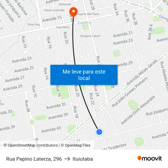 Rua Pepino Laterza, 296 to Ituiutaba map