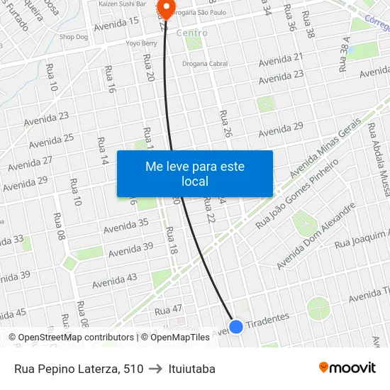 Rua Pepino Laterza, 510 to Ituiutaba map