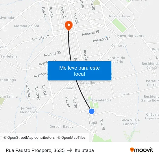 Rua Fausto Próspero, 3635 to Ituiutaba map