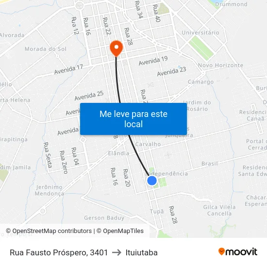 Rua Fausto Próspero, 3401 to Ituiutaba map