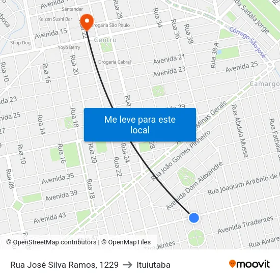 Rua José Silva Ramos, 1229 to Ituiutaba map