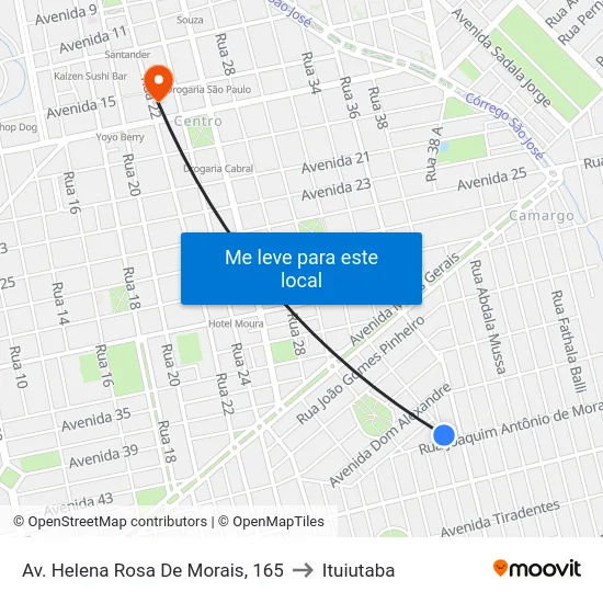 Av. Helena Rosa De Morais, 165 to Ituiutaba map