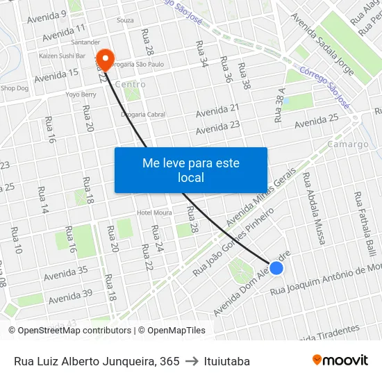 Rua Luiz Alberto Junqueira, 365 to Ituiutaba map