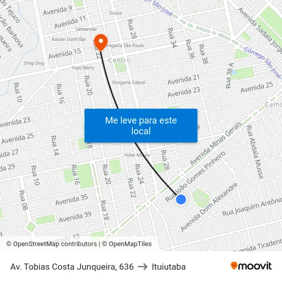 Av. Tobias Costa Junqueira, 636 to Ituiutaba map