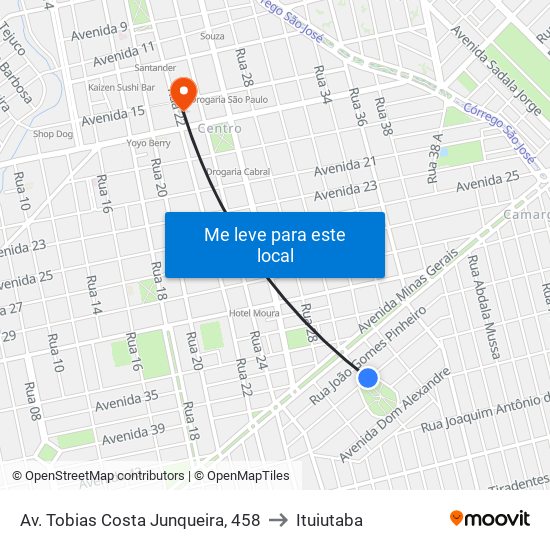 Av. Tobias Costa Junqueira, 458 to Ituiutaba map