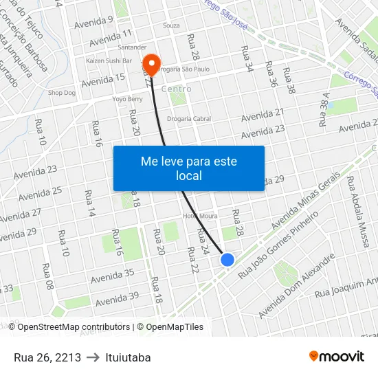 Rua 26, 2213 to Ituiutaba map