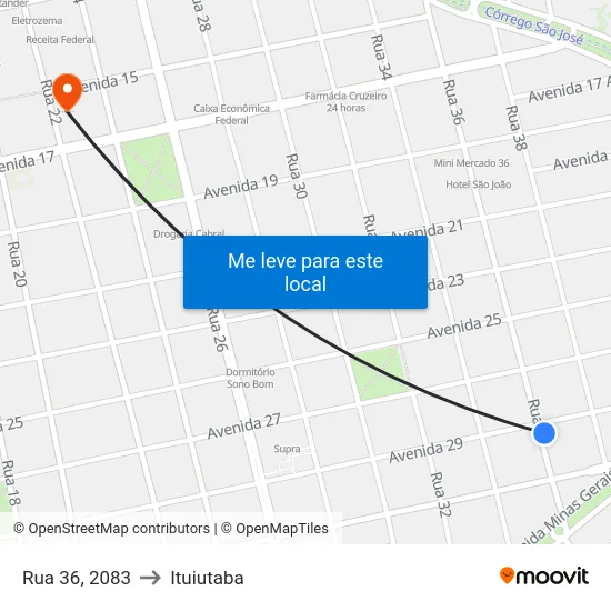 Rua 36, 2083 to Ituiutaba map