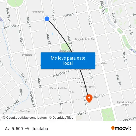 Av. 5, 500 to Ituiutaba map