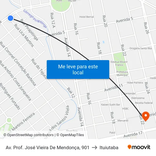 Av. Prof. José Vieira De Mendonça, 901 to Ituiutaba map