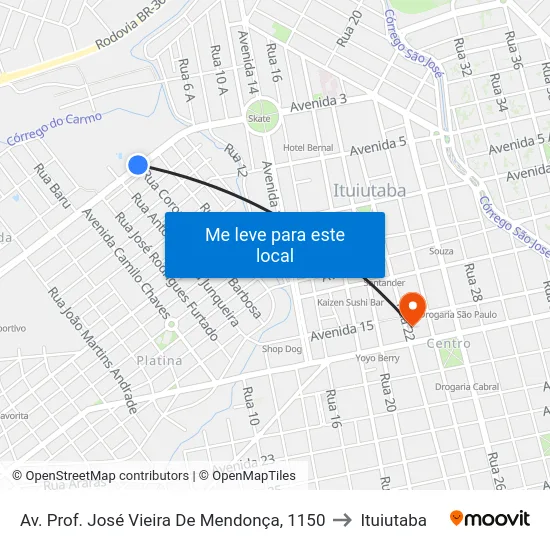 Av. Prof. José Vieira De Mendonça, 1150 to Ituiutaba map