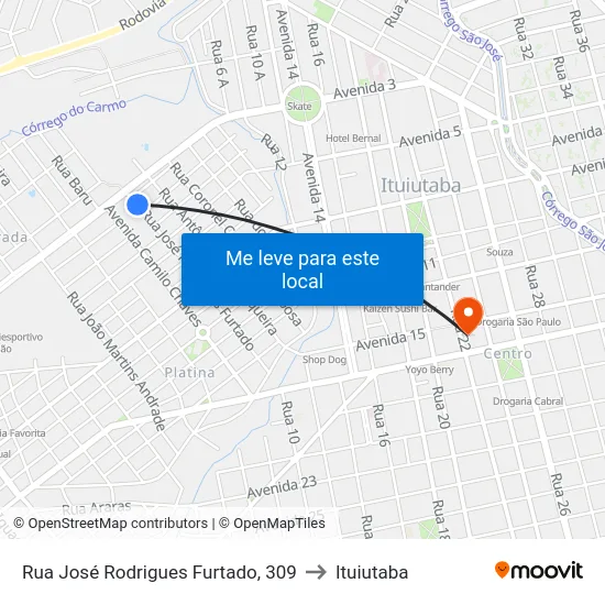 Rua José Rodrigues Furtado, 309 to Ituiutaba map