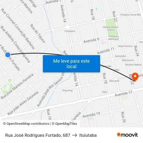 Rua José Rodrigues Furtado, 687 to Ituiutaba map