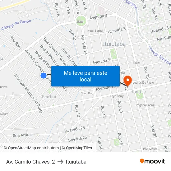 Av. Camilo Chaves, 2 to Ituiutaba map