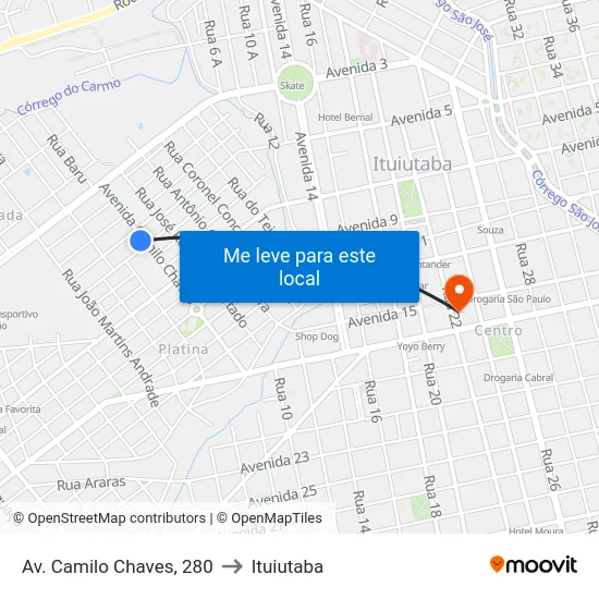 Av. Camilo Chaves, 280 to Ituiutaba map