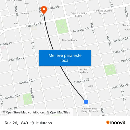 Rua 26, 1840 to Ituiutaba map