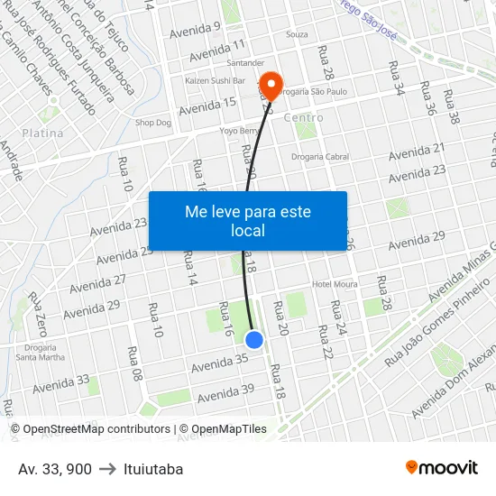 Av. 33, 900 to Ituiutaba map