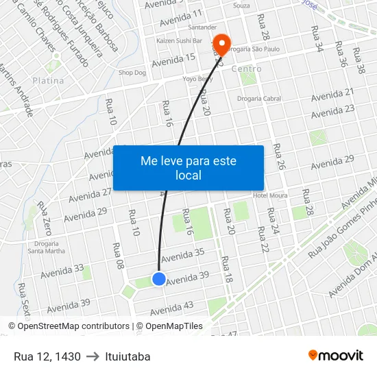 Rua 12, 1430 to Ituiutaba map