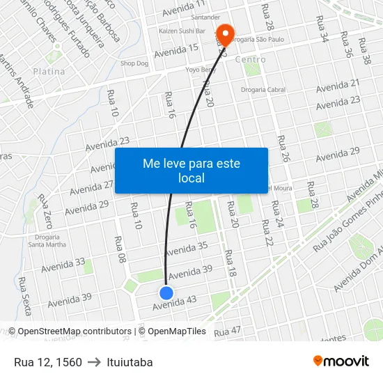 Rua 12, 1560 to Ituiutaba map