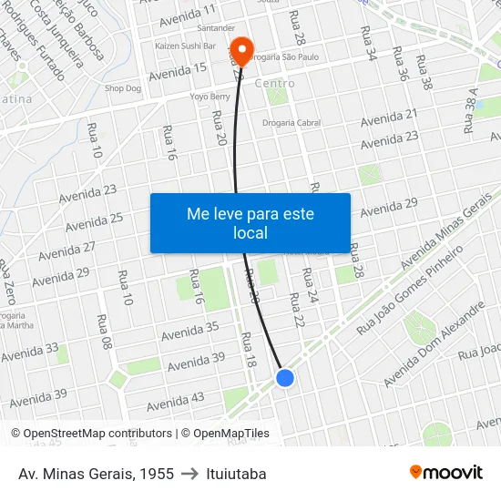 Av. Minas Gerais, 1955 to Ituiutaba map