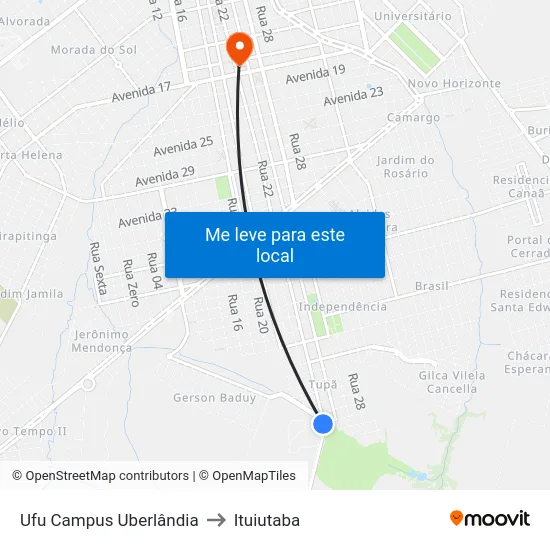 Ufu Campus Uberlândia to Ituiutaba map
