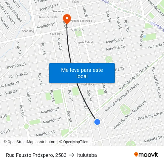 Rua Fausto Próspero, 2583 to Ituiutaba map