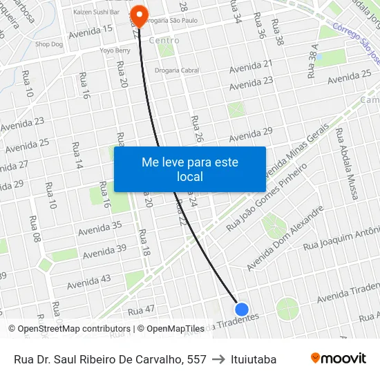 Rua Dr. Saul Ribeiro De Carvalho, 557 to Ituiutaba map