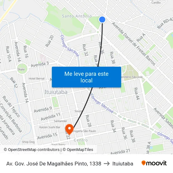 Av. Gov. José De Magalhães Pinto, 1338 to Ituiutaba map