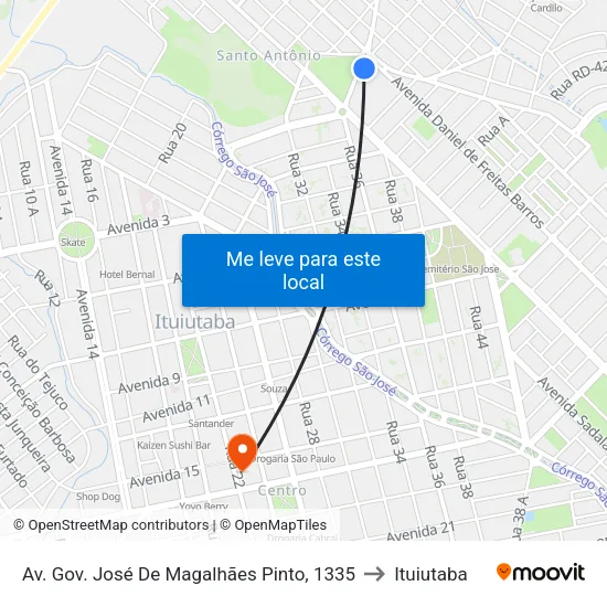 Av. Gov. José De Magalhães Pinto, 1335 to Ituiutaba map