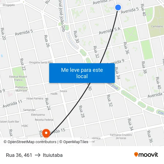 Rua 36, 461 to Ituiutaba map