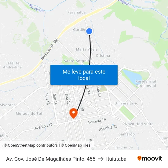 Av. Gov. José De Magalhães Pinto, 455 to Ituiutaba map