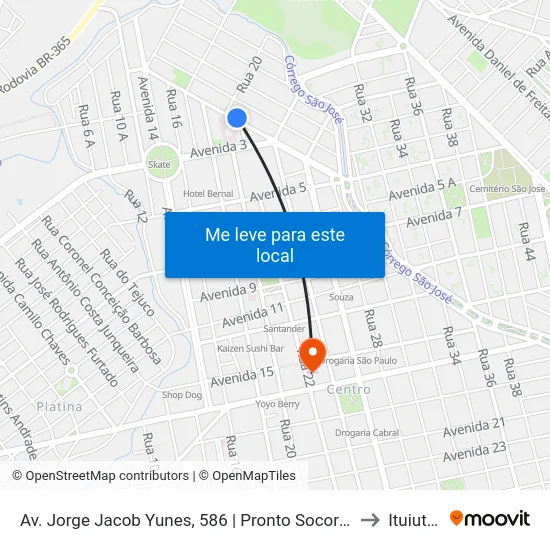 Av. Jorge Jacob Yunes, 586 | Pronto Socorro Municipal to Ituiutaba map