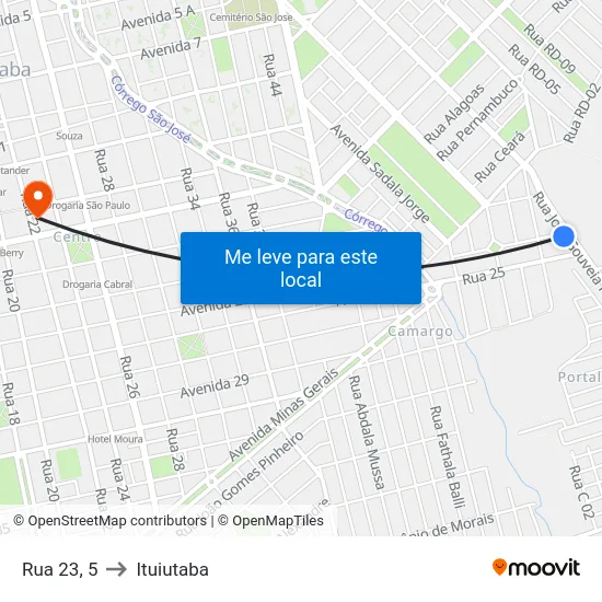 Rua 23, 5 to Ituiutaba map