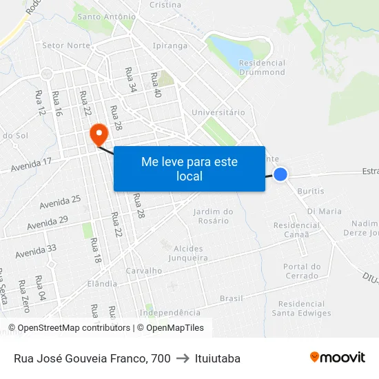 Rua José Gouveia Franco, 700 to Ituiutaba map