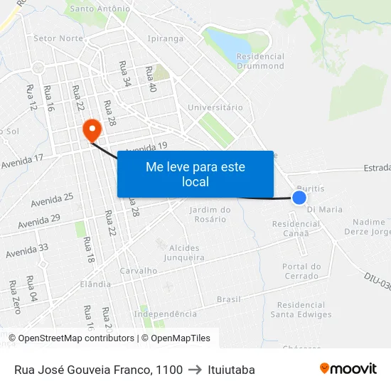 Rua José Gouveia Franco, 1100 to Ituiutaba map