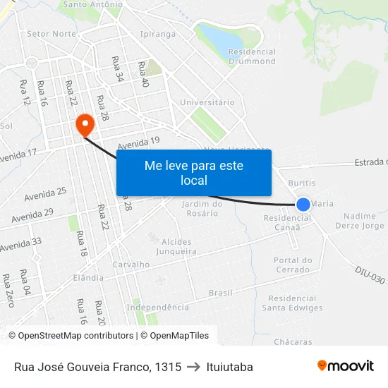 Rua José Gouveia Franco, 1315 to Ituiutaba map