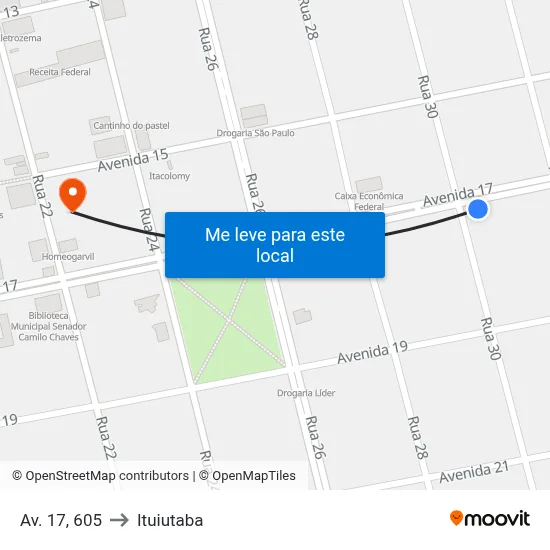Av. 17, 605 to Ituiutaba map