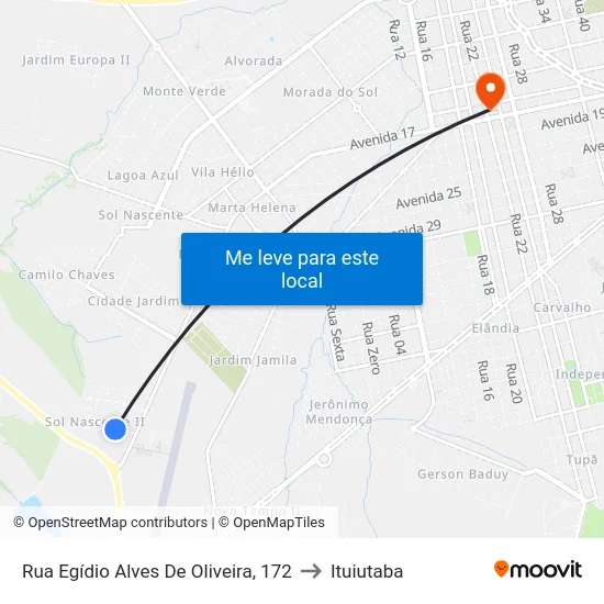 Rua Egídio Alves De Oliveira, 172 to Ituiutaba map