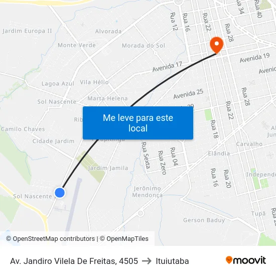 Av. Jandiro Vilela De Freitas, 4505 to Ituiutaba map