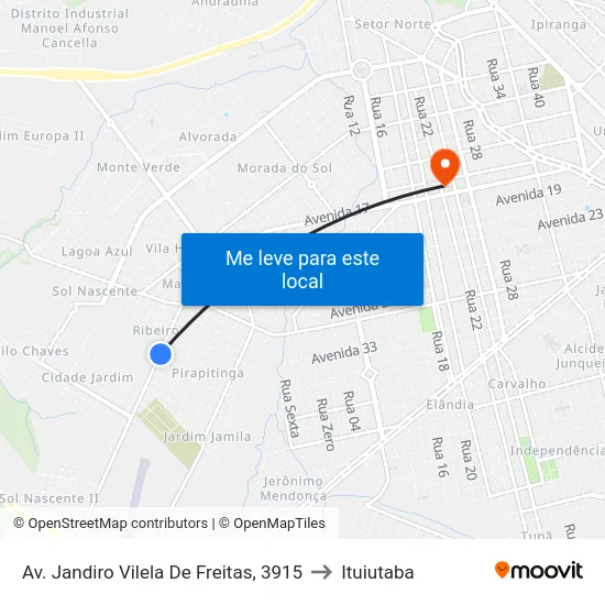 Av. Jandiro Vilela De Freitas, 3915 to Ituiutaba map