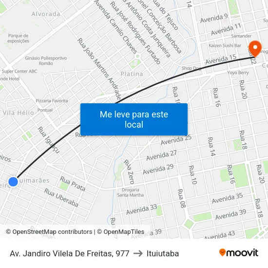 Av. Jandiro Vilela De Freitas, 977 to Ituiutaba map