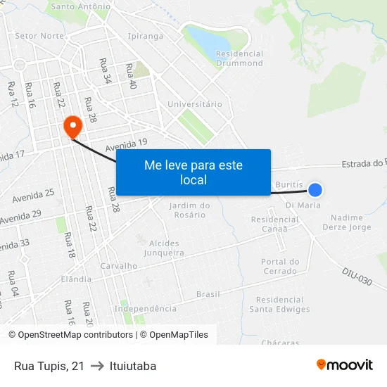Rua Tupis, 21 to Ituiutaba map