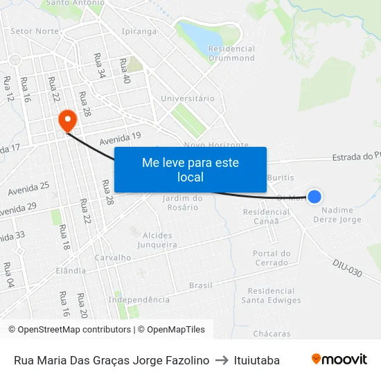 Rua Maria Das Graças Jorge Fazolino to Ituiutaba map