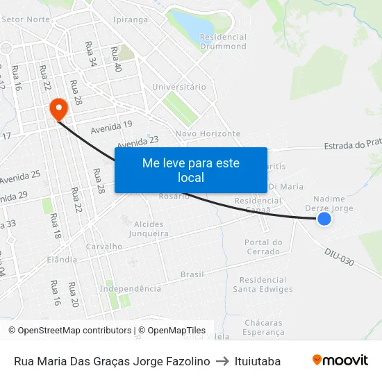 Rua Maria Das Graças Jorge Fazolino to Ituiutaba map